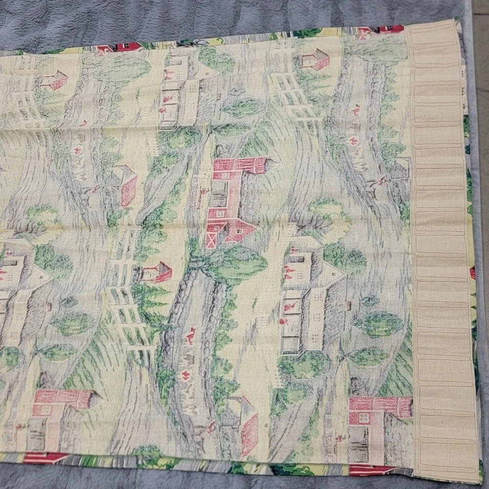 Vintage MCM Barkcloth Curtain Panels 1940s Rural Farm Pinch Pleat 86x32 Set Of 2